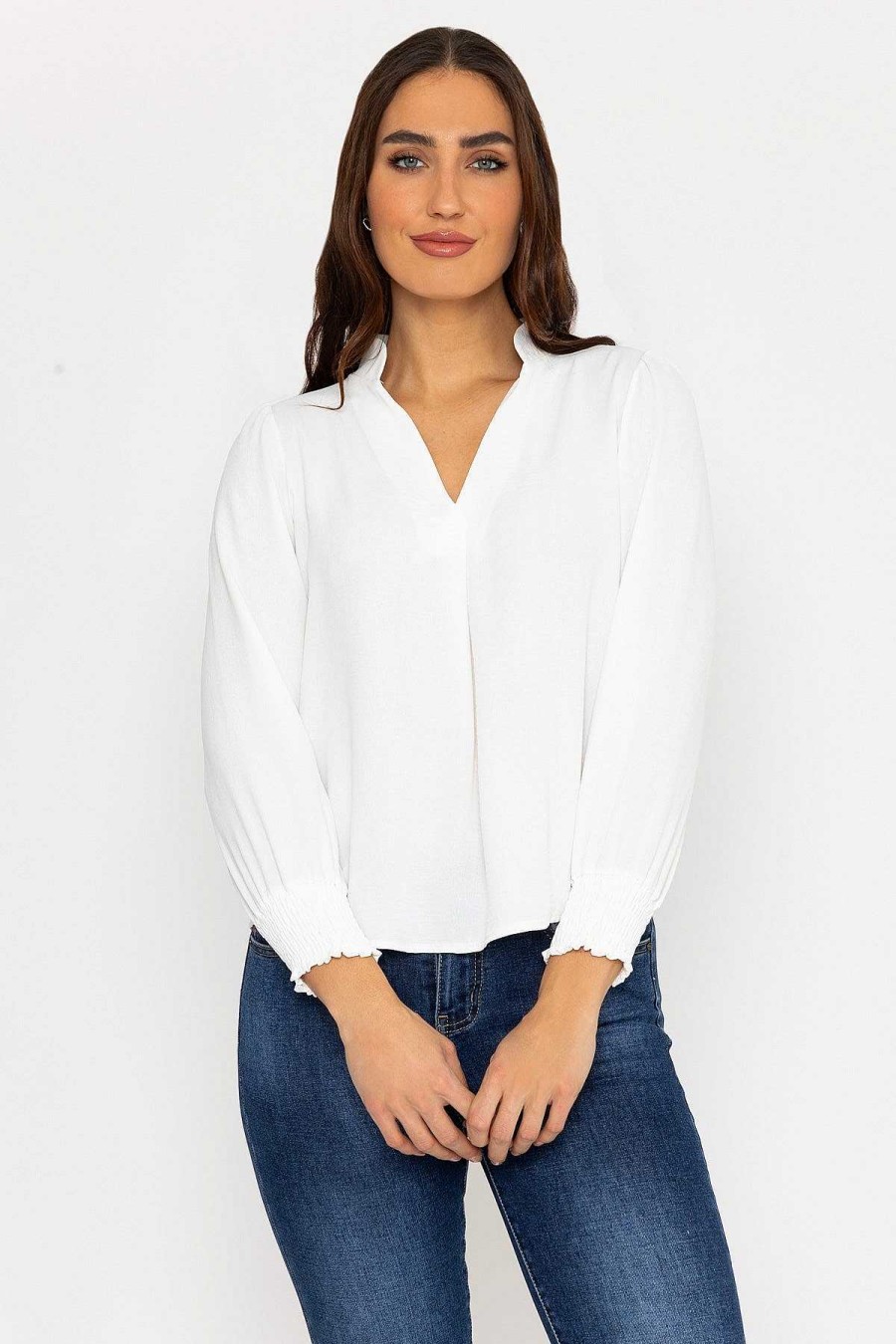 Tops & Blouses | Pala D'oro Long Sleeve Collarless Top In Ecru