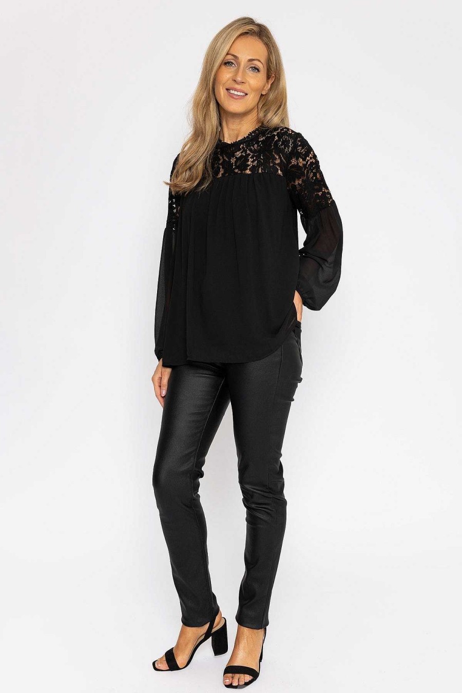 Tops & Blouses | Pala D'oro Lace Sleeve Blouse In Black