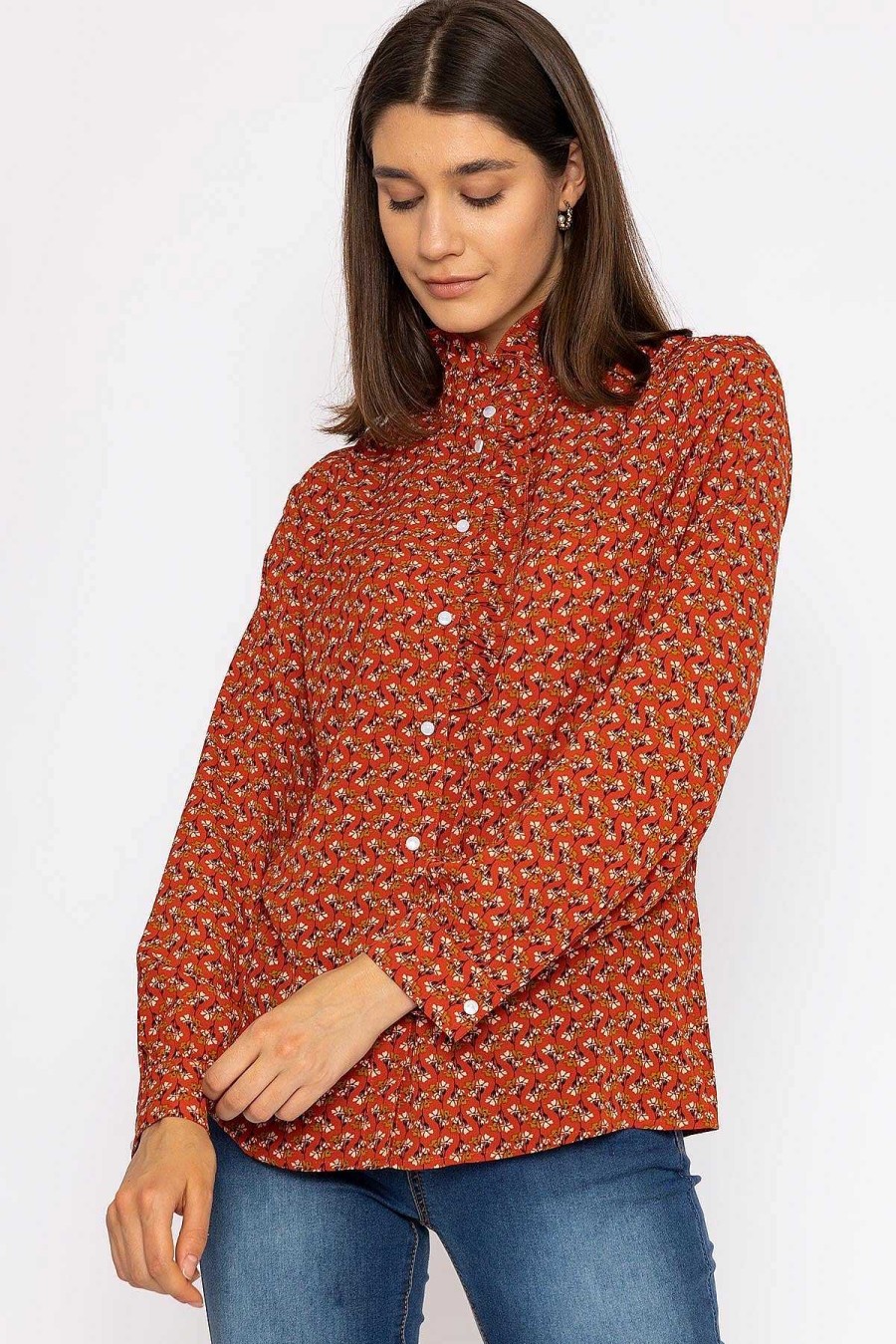 Tops & Blouses | Rowen Avenue Ruffle Blouse In Rust Print