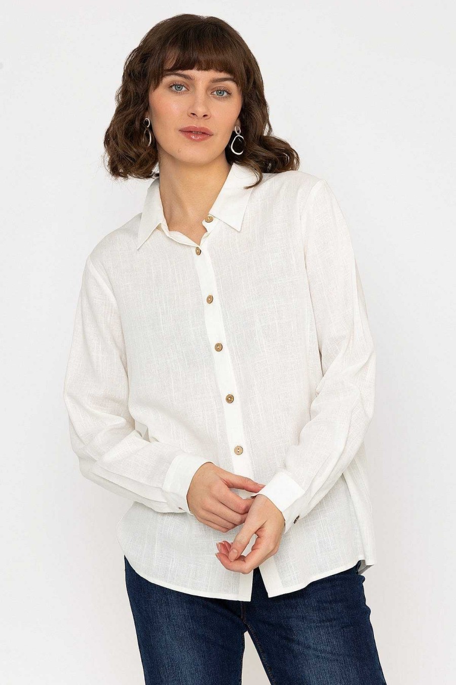 Tops & Blouses | Kelly & Grace Weekend Linen Like Shirt In Ivory