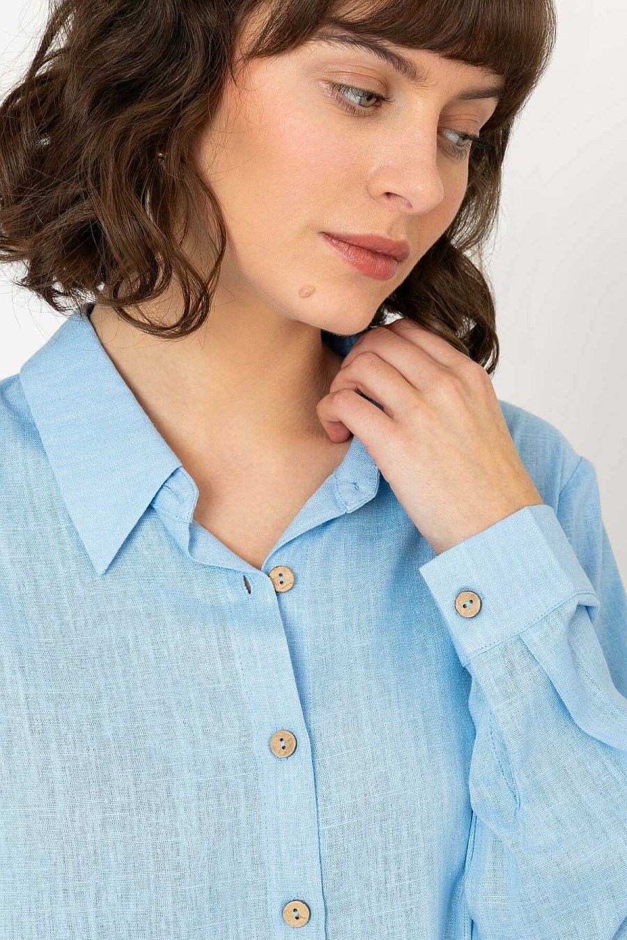 Tops & Blouses | Kelly & Grace Weekend Linen Like Shirt In Blue