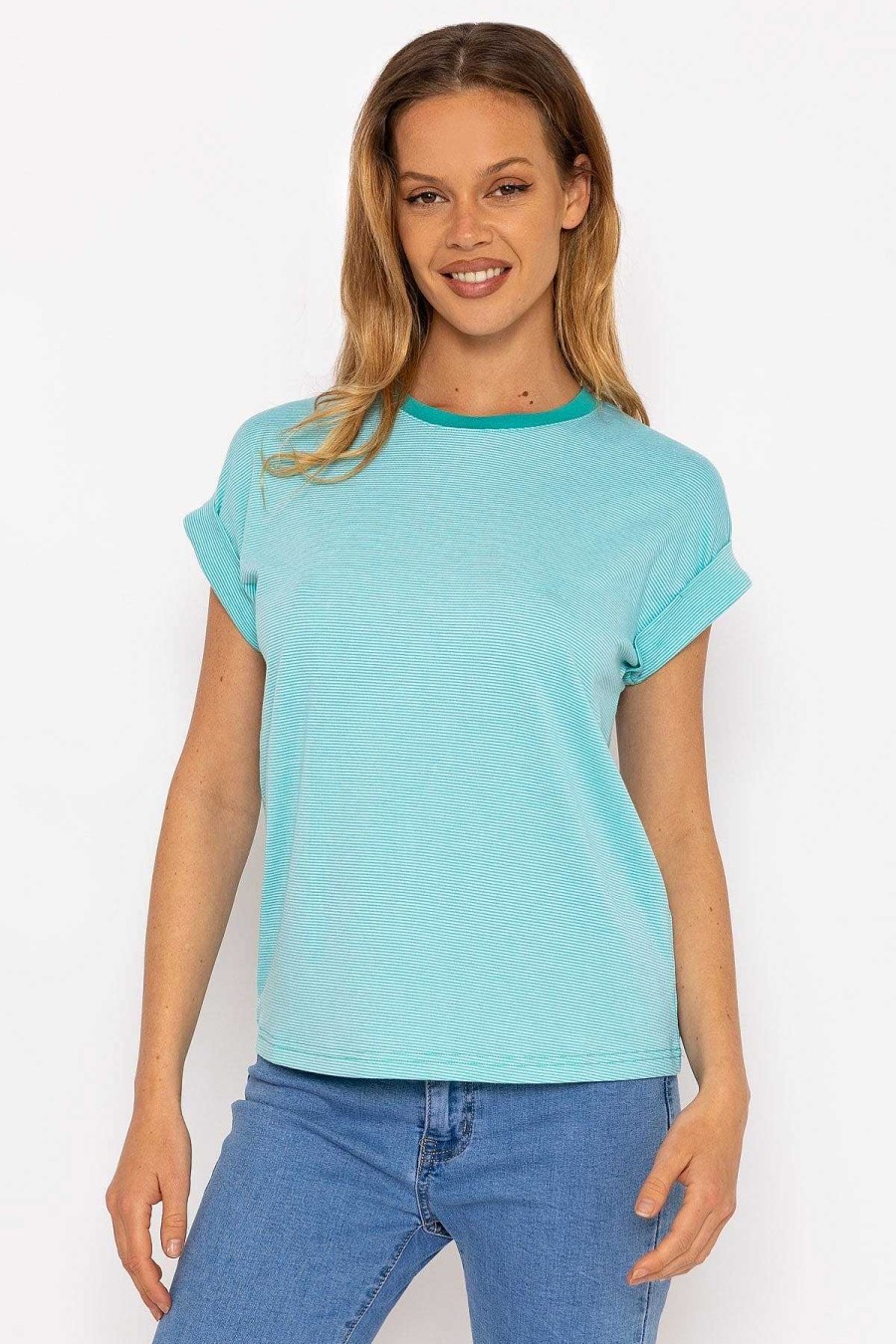 Tops & Blouses | Kelly & Grace Weekend Stripe Tee In Aqua Blue