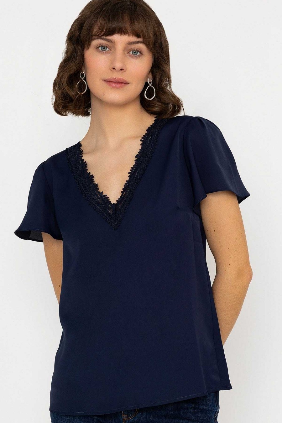 Tops & Blouses | Rowen Avenue Lace V-Neck Top In Navy