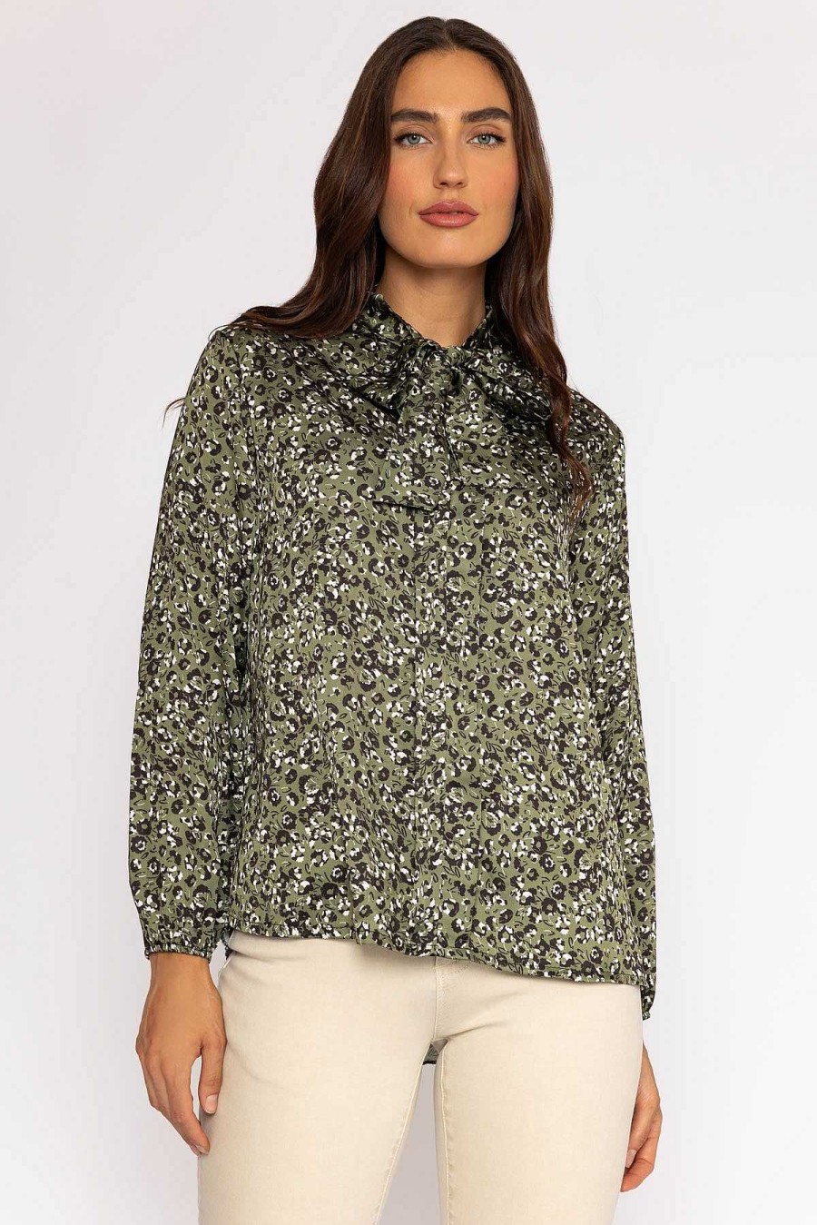 Tops & Blouses | Pala D'oro Sateen Pussybow Blouse In Khaki