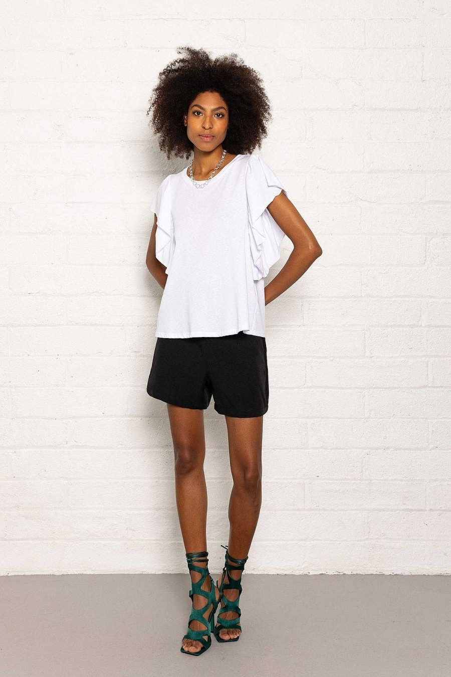 Tops & Blouses | Pala D'oro Sport Frill Sleeve T-Shirt In White