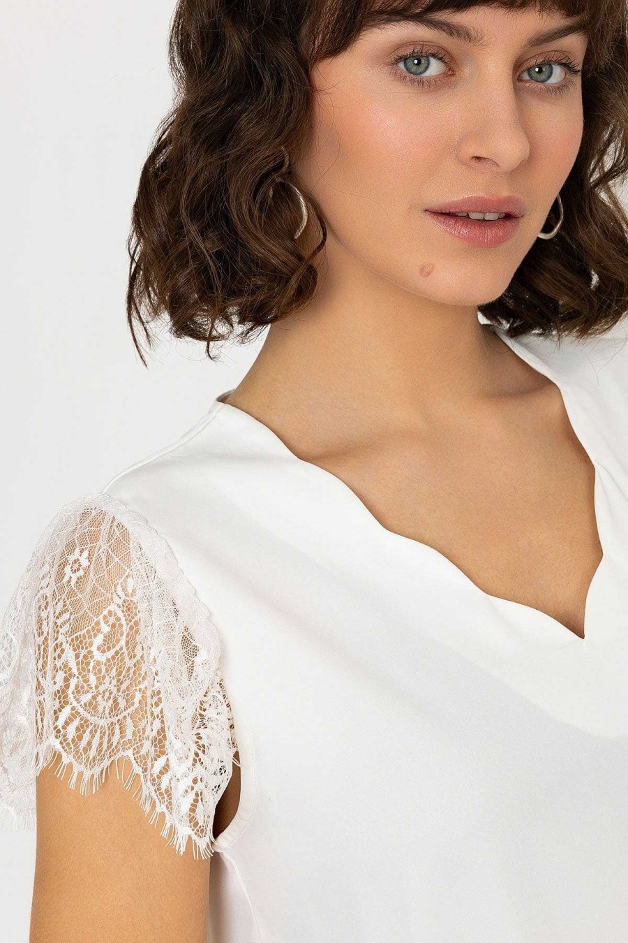 Tops & Blouses | Rowen Avenue Lace Cap Sleeve Top In Ivory