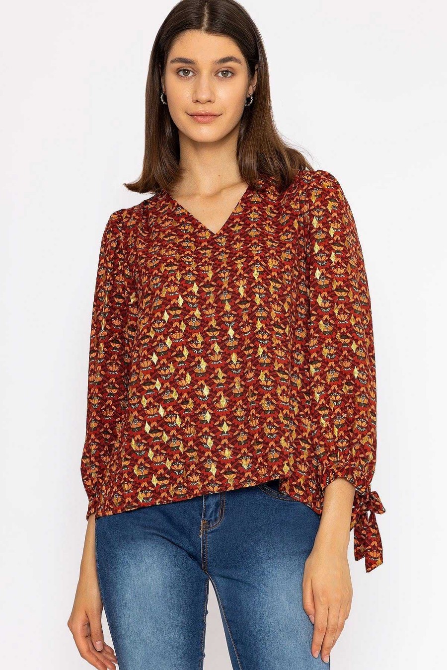 Tops & Blouses | Rowen Avenue V Neck Tie Sleeve Top In Multi Print