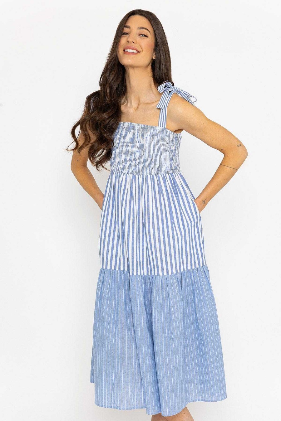 Dresses & Jumpsuits | Rowen Avenue Blue Stripe Midi Dress