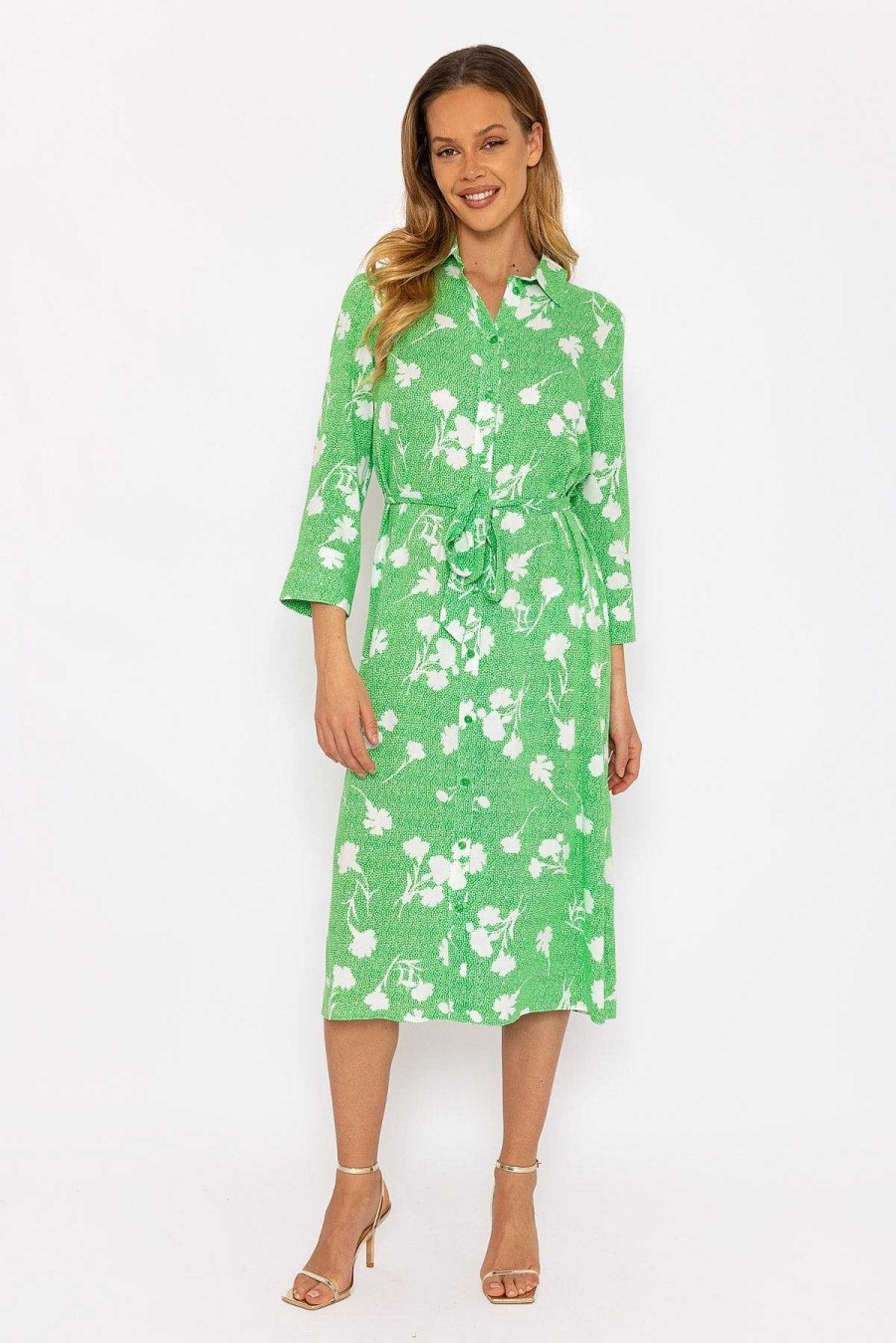 Dresses & Jumpsuits | Rowen Avenue Green Printed Viscose Shirt Dress