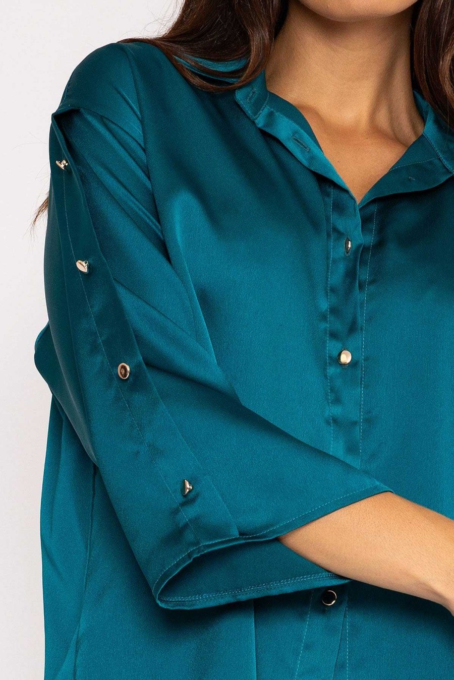 Tops & Blouses | Pala D'oro Button Sleeve Blouse In Teal