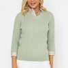 Tops & Blouses | Voulez Vous Green Cable Knit Sweater With Shirt Collar & Cuffs