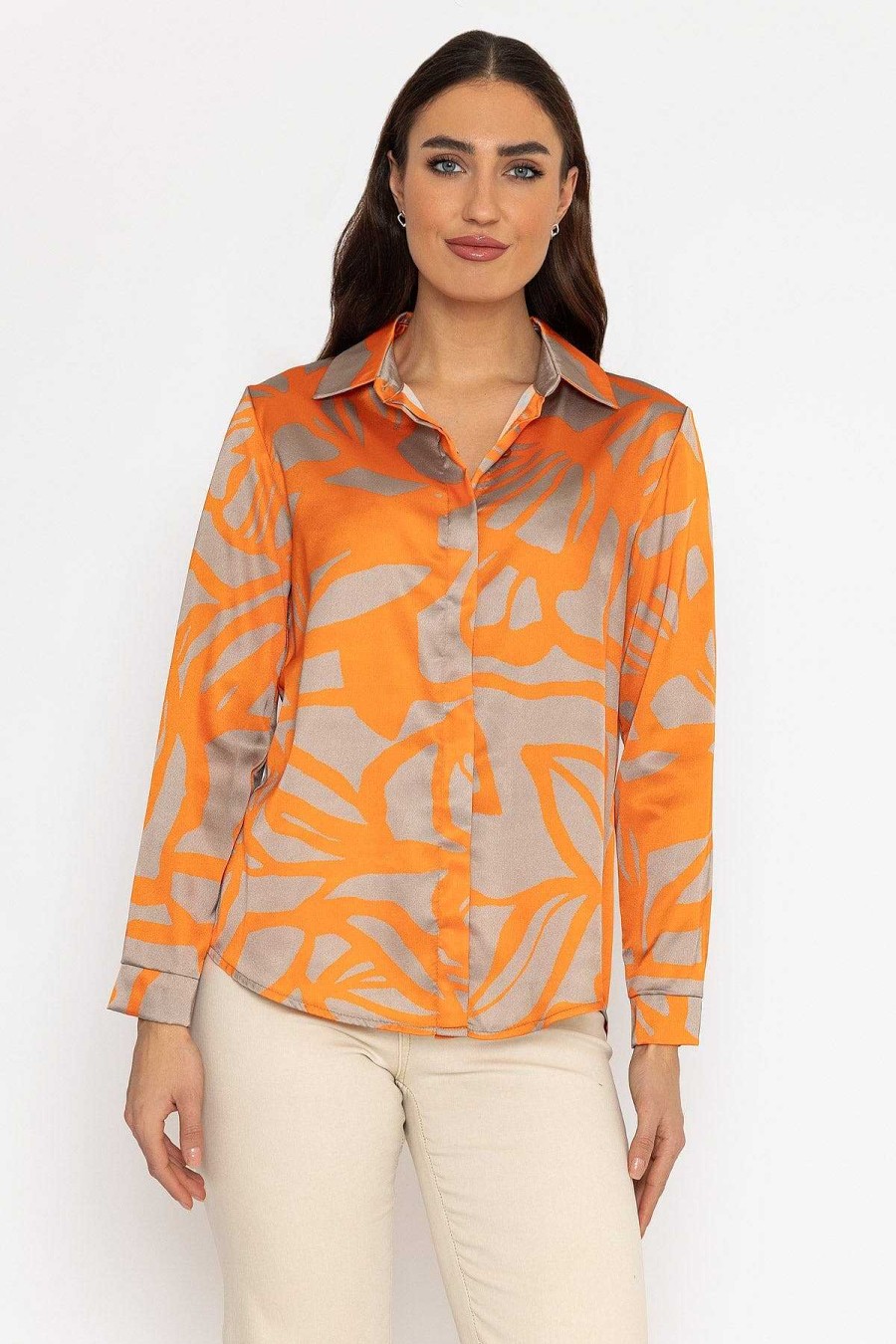 Tops & Blouses | Pala D'oro Sateen Shirt In Orange Print