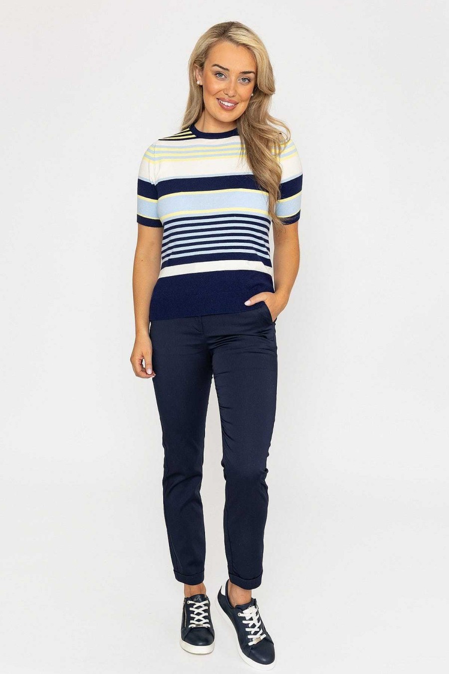 Tops & Blouses | Kelly & Grace Weekend Stripe Short Sleeve Knit In Navy