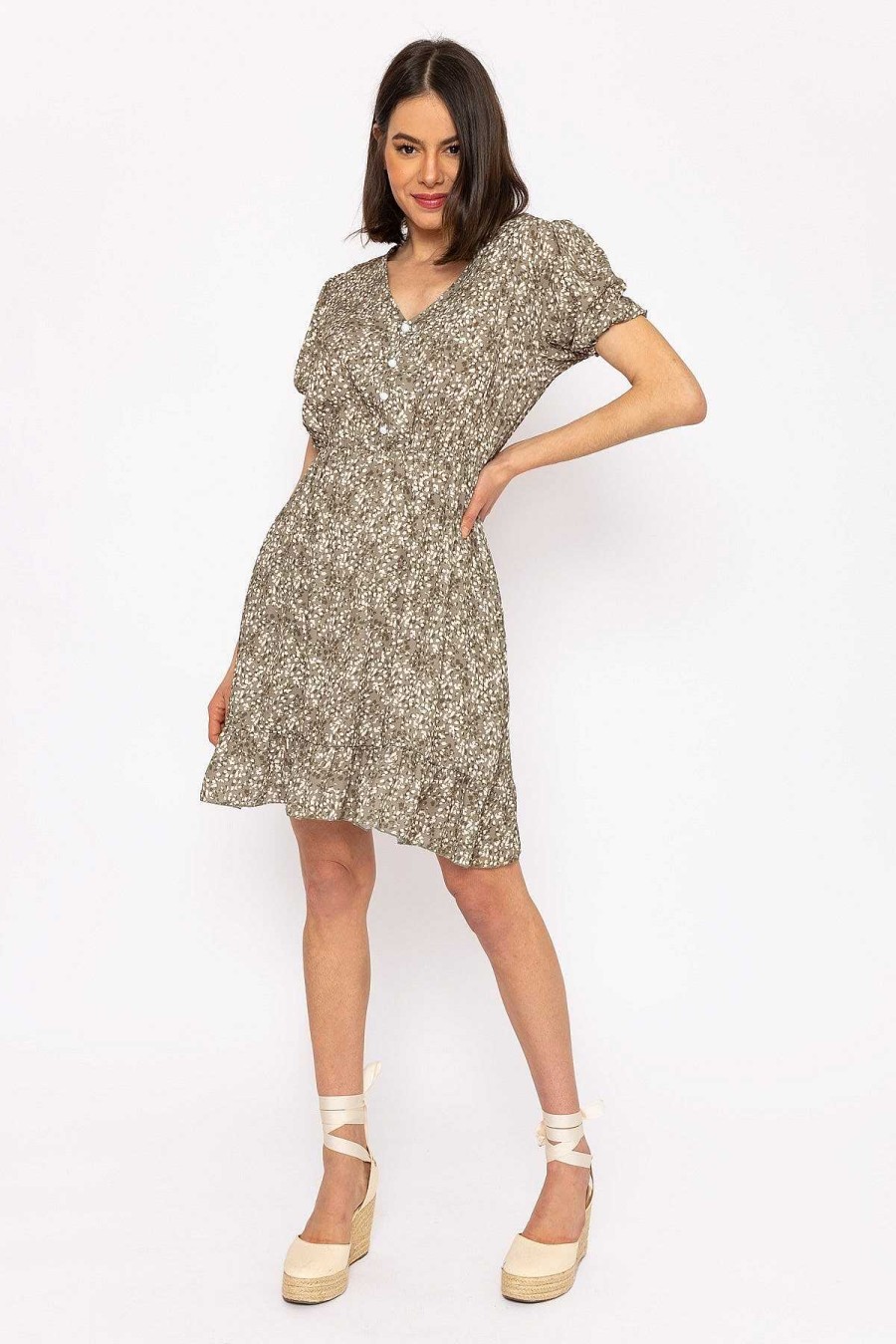 Dresses & Jumpsuits | Pala D'oro Kimberley Short Dress In Khaki Floral Print