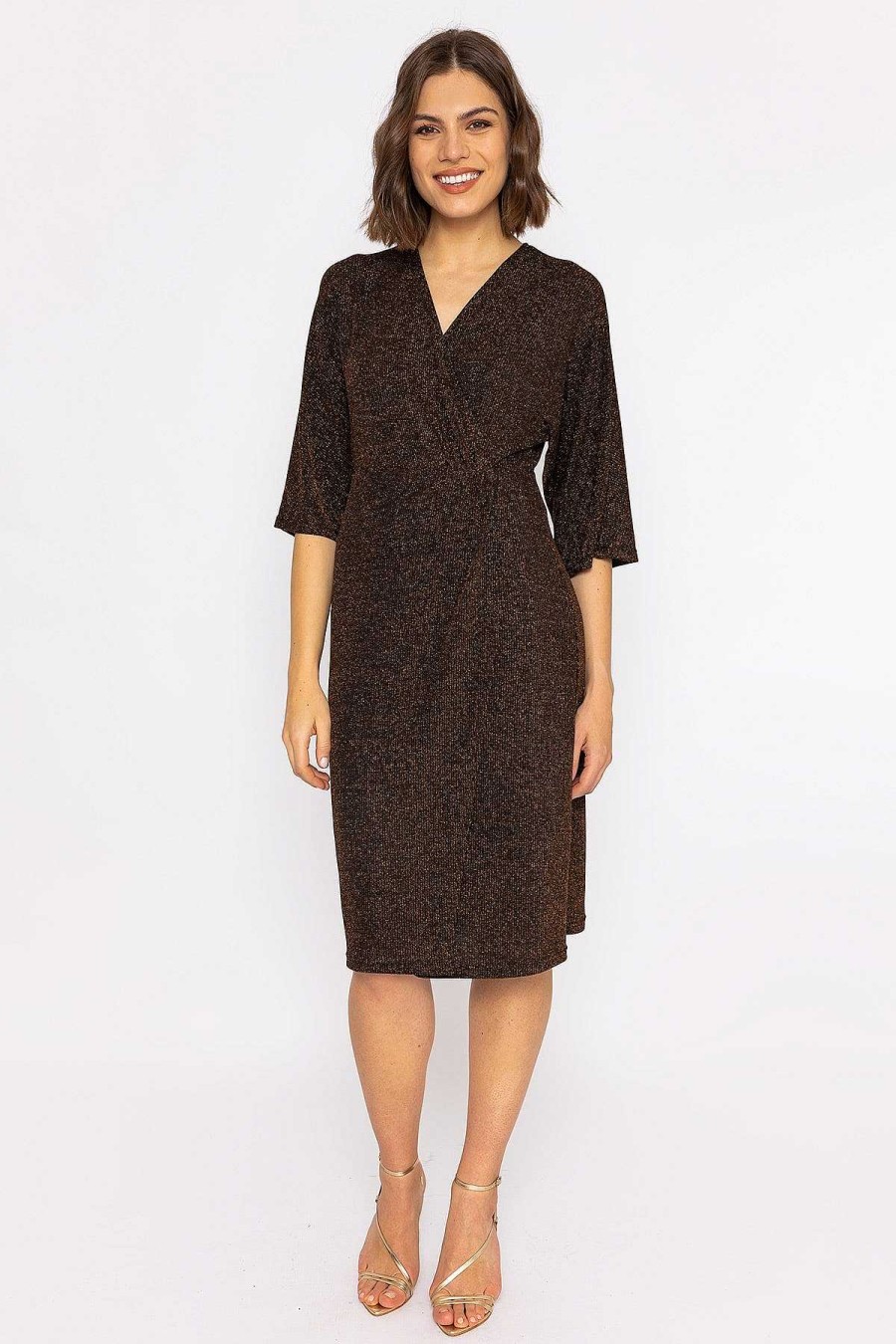 Dresses & Jumpsuits | Rowen Avenue Lurex Wrap Dress In Bronze