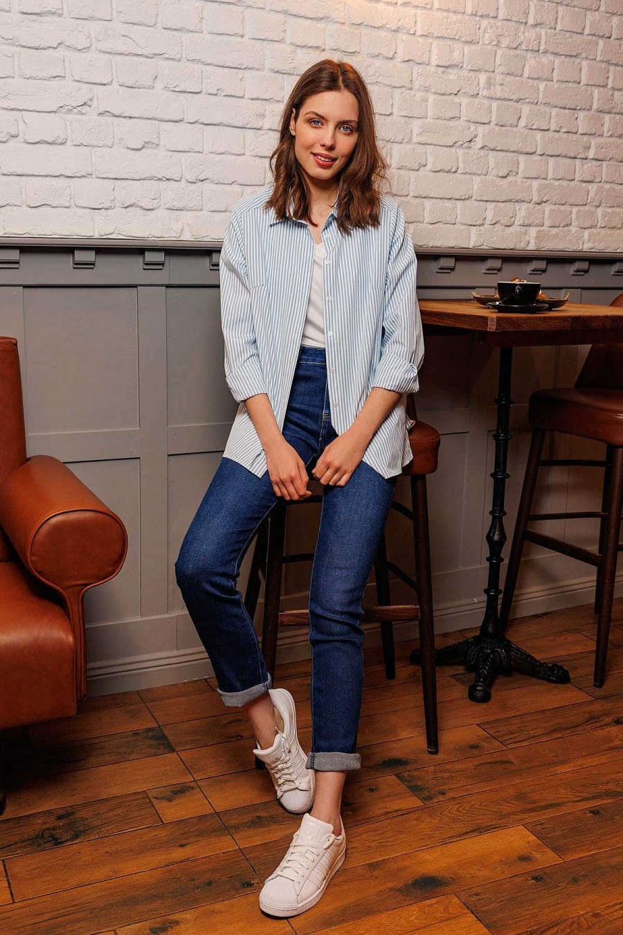 Tops & Blouses | Kelly & Grace Weekend Longline Stripe Shirt In Blue