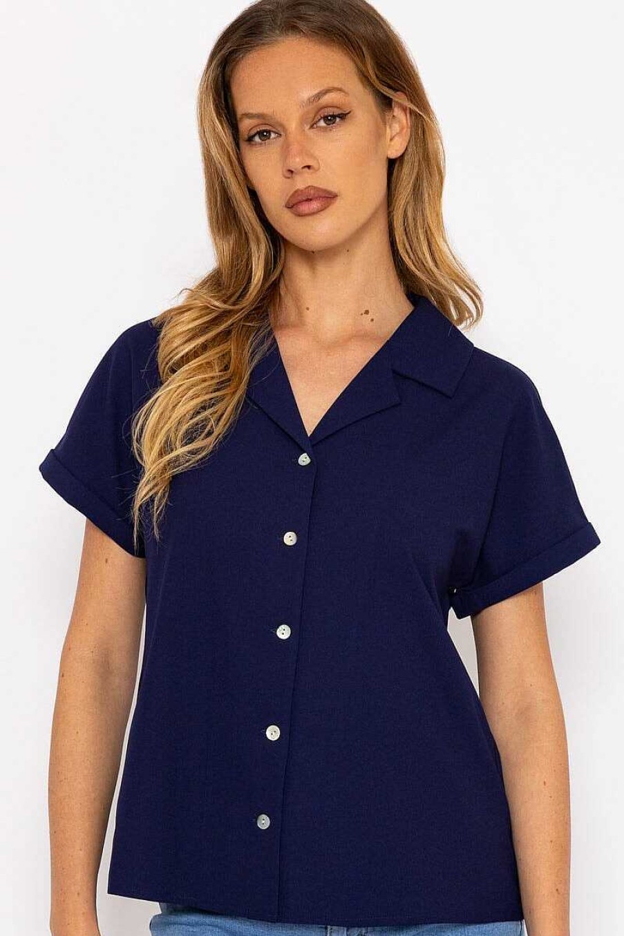 Tops & Blouses | Rowen Avenue Navy Camp Collar Shirt