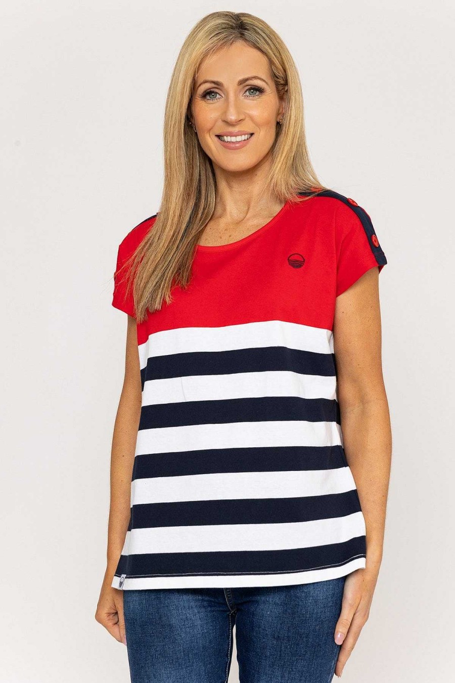 Tops & Blouses | West Quay Colour Block Stripe T-Shirt In Red