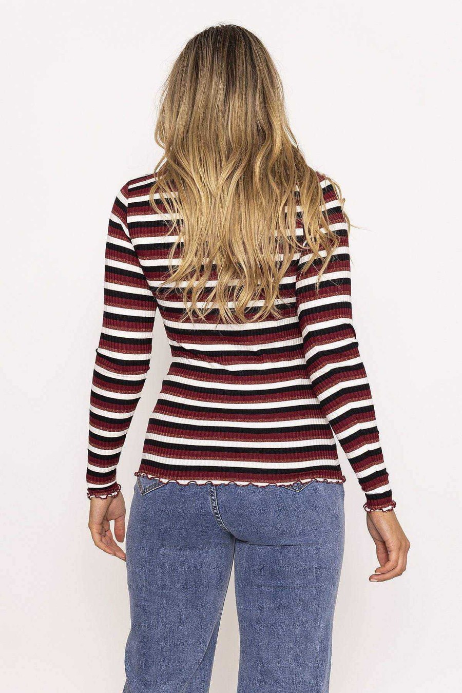 Tops & Blouses | Kelly & Grace Weekend Stripe Rib Top In Burgundy