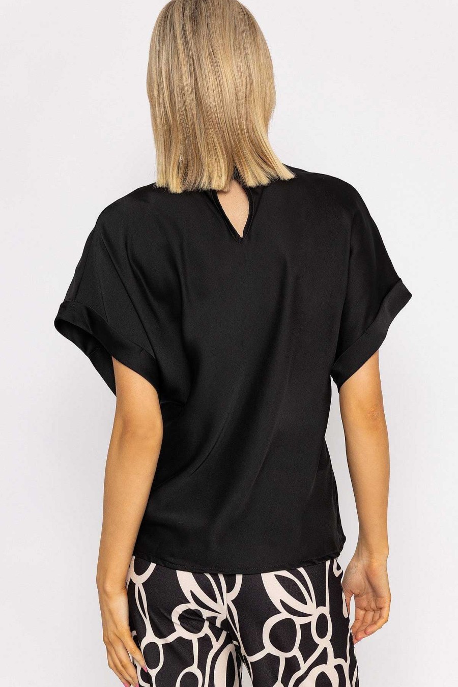 Tops & Blouses | Pala D'oro High Neck Sateen Top In Black