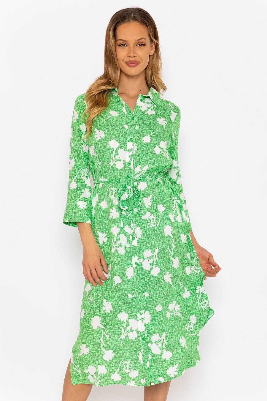 Dresses & Jumpsuits | Rowen Avenue Green Printed Viscose Shirt Dress