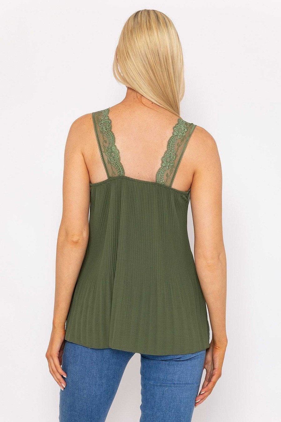 Tops & Blouses | Pala D'oro Lace Trim Pleated Cami In Khaki