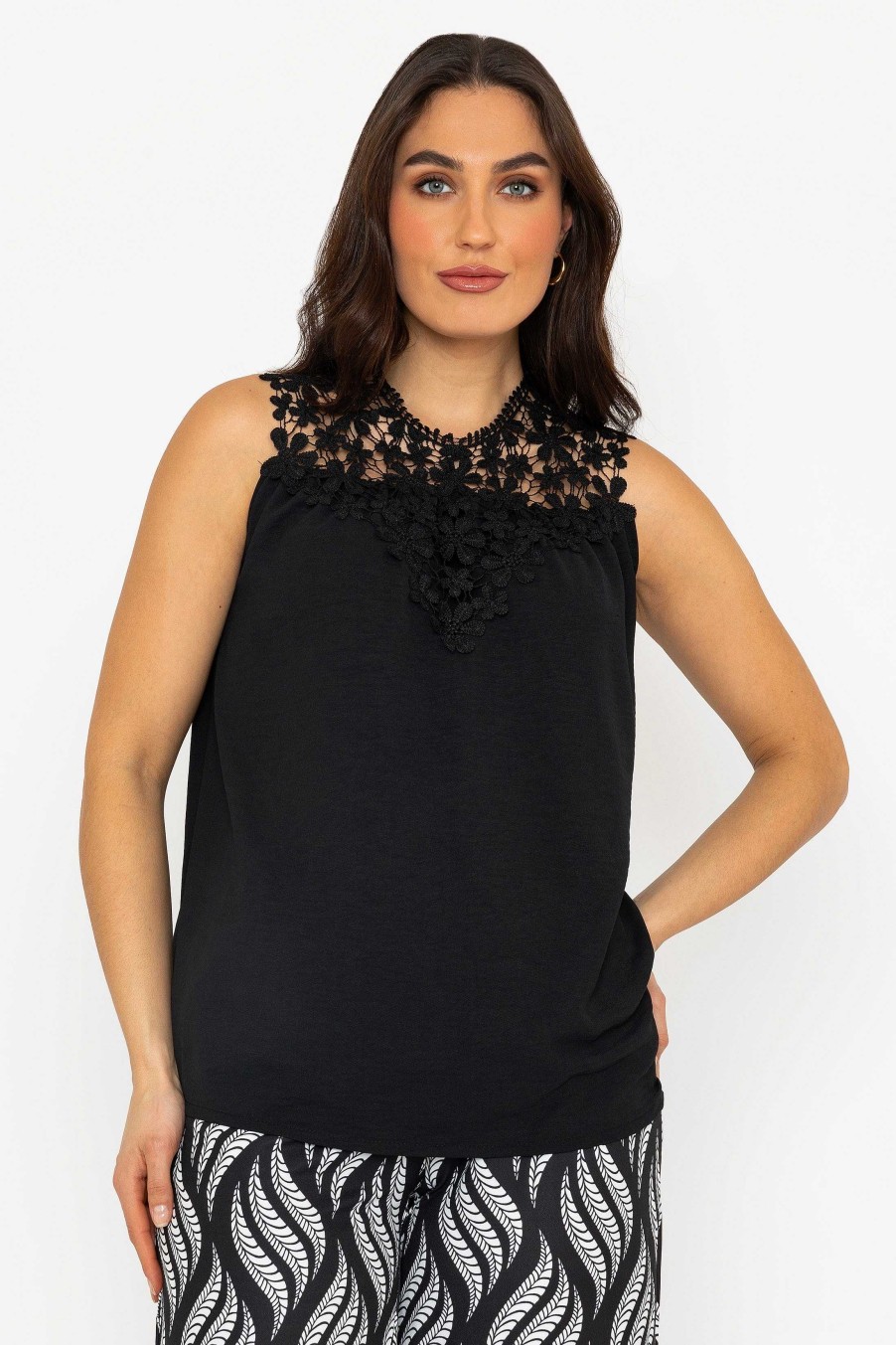 Tops & Blouses | Pala D'Oro Sleeveless Lace Detail Top In Black