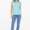 Tops & Blouses | Kelly & Grace Weekend Stripe Tee In Aqua Blue