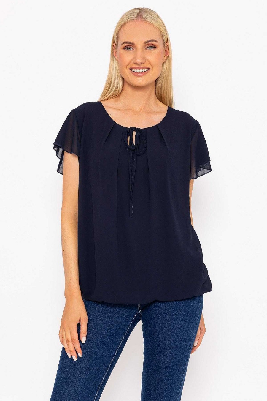 Tops & Blouses | Pala D'oro Short Sleeve Plain Blouse In Navy