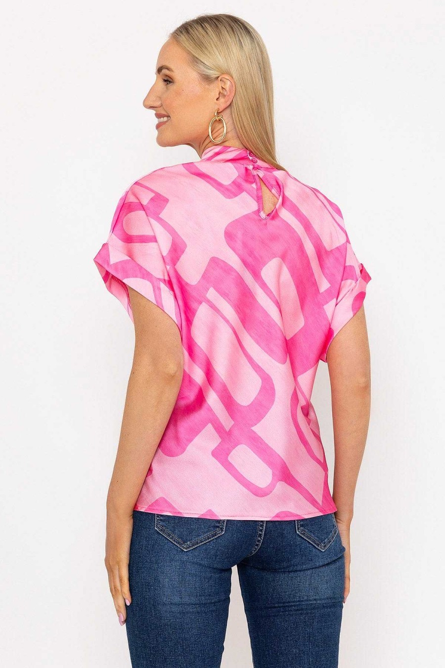 Tops & Blouses | Pala D'oro High Neck Sateen Top In Pink Print