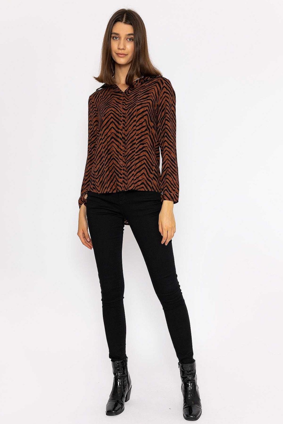 Tops & Blouses | Rowen Avenue Viscose Shirt In Brown Animal Print