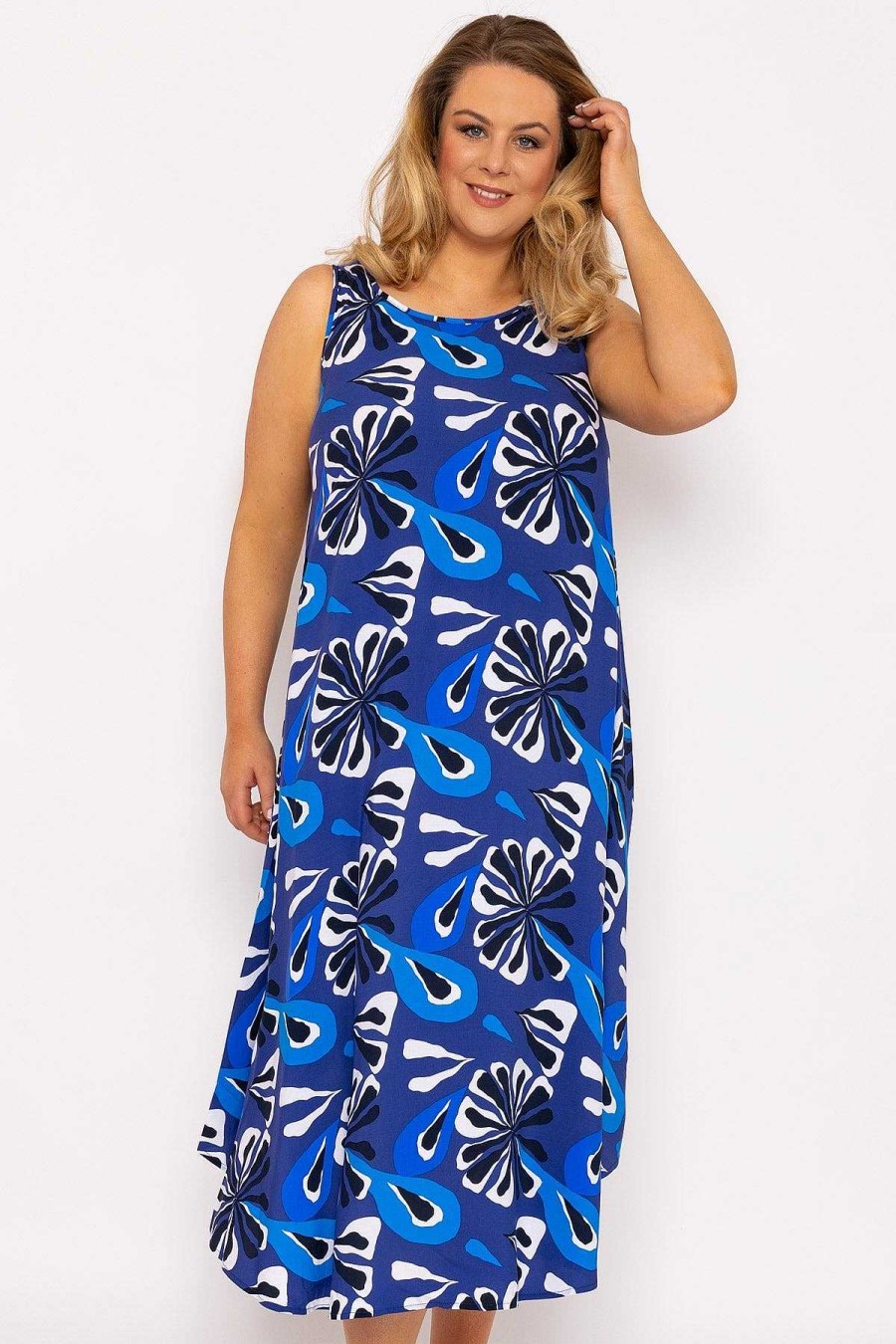 Dresses & Jumpsuits | Ulla Popken A-Line Midi Dress In Blue Print