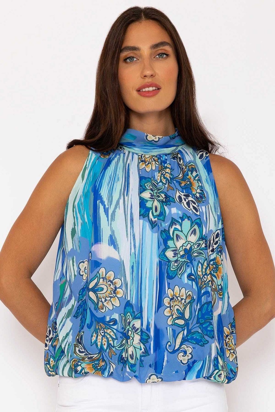 Tops & Blouses | Pala D'oro Sleeveless Halter Top In Blue Print