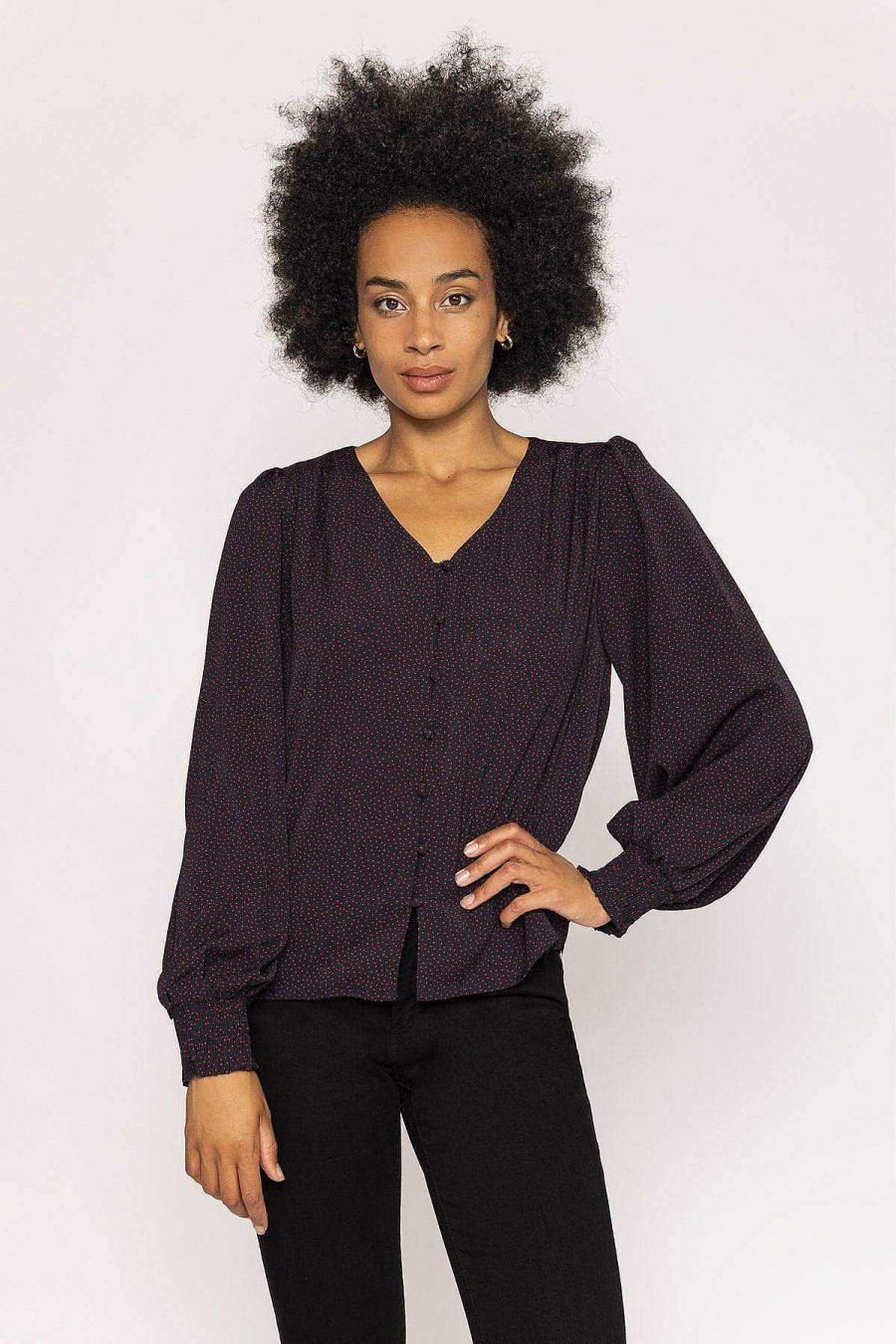 Tops & Blouses | Rowen Avenue Polka Dot Print V Neck Top In Black