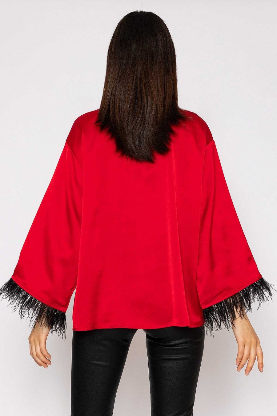 Tops & Blouses | Pala D'oro Feather Cuff Shirt In Red