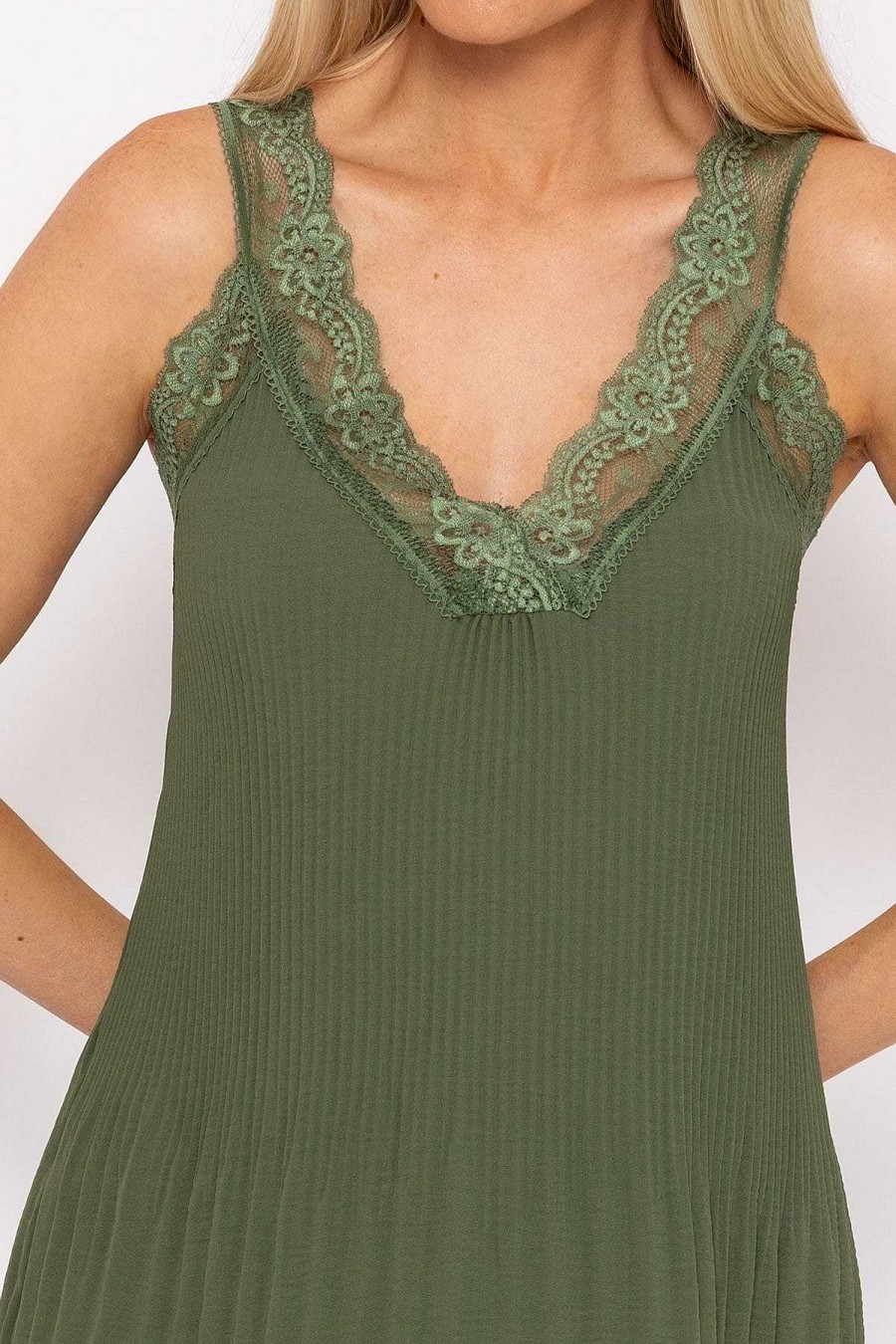 Tops & Blouses | Pala D'oro Lace Trim Pleated Cami In Khaki