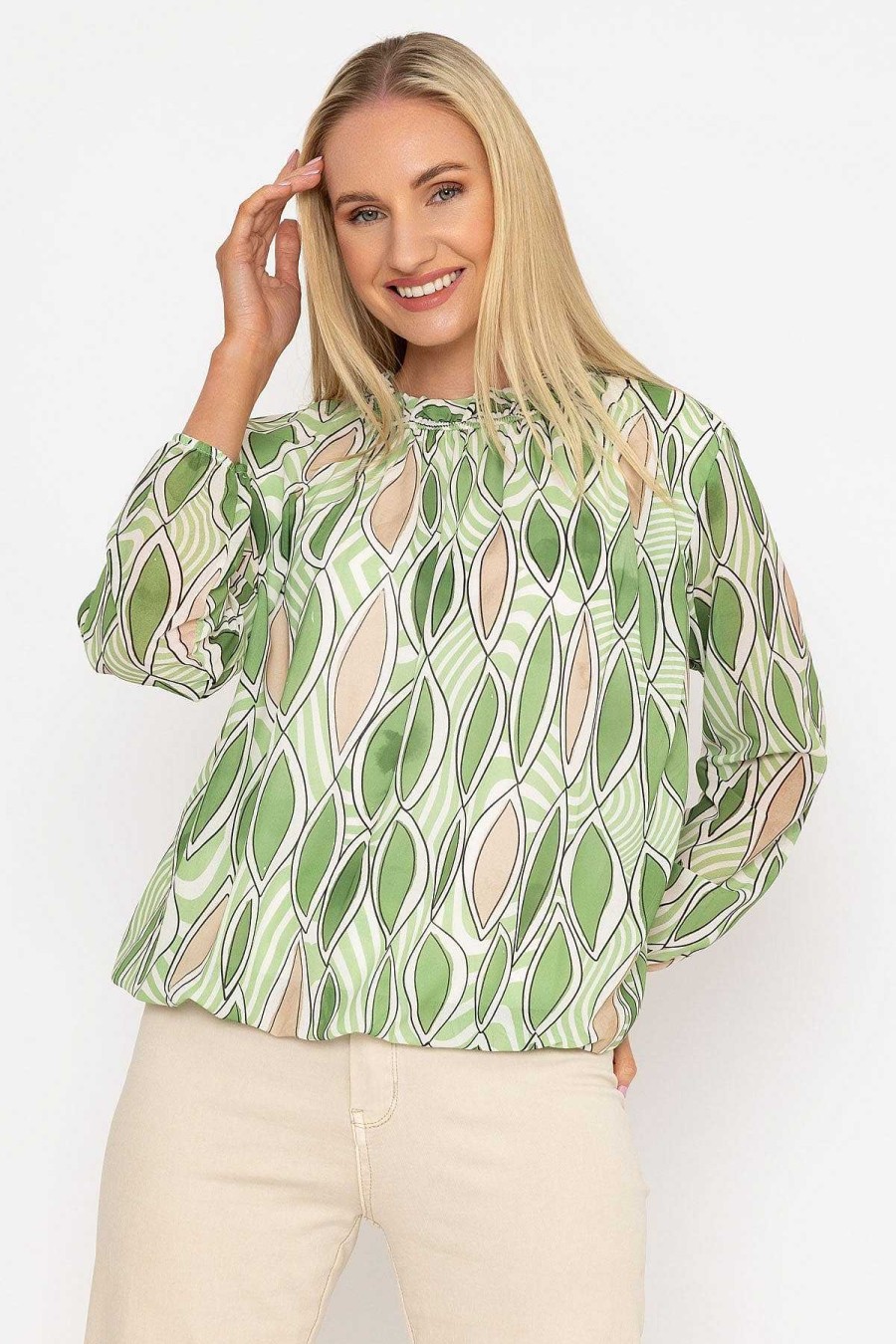 Tops & Blouses | Pala D'oro Green High Neck Printed Top