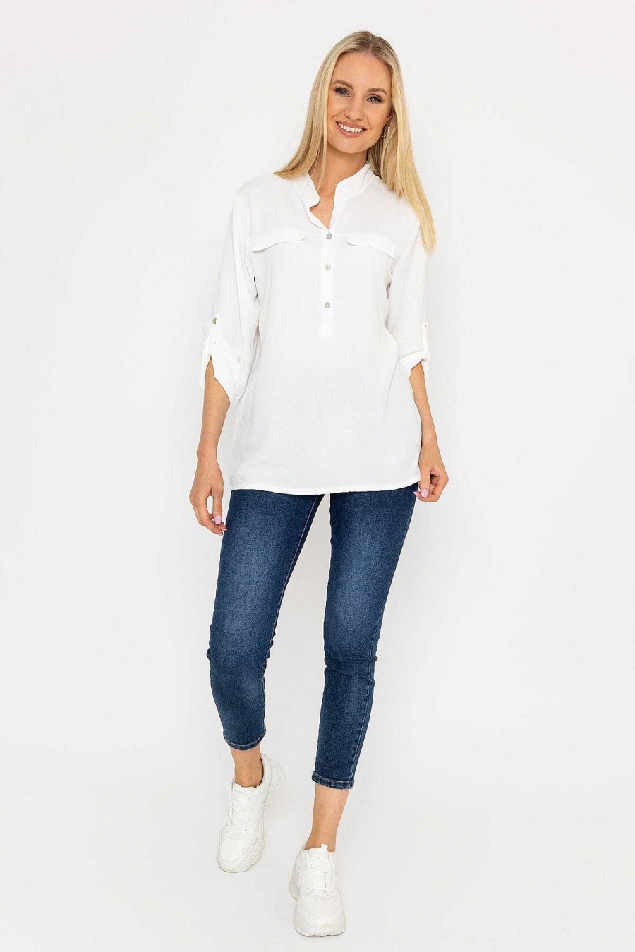 Tops & Blouses | Pala D'oro Collarless Shirt In Ecru