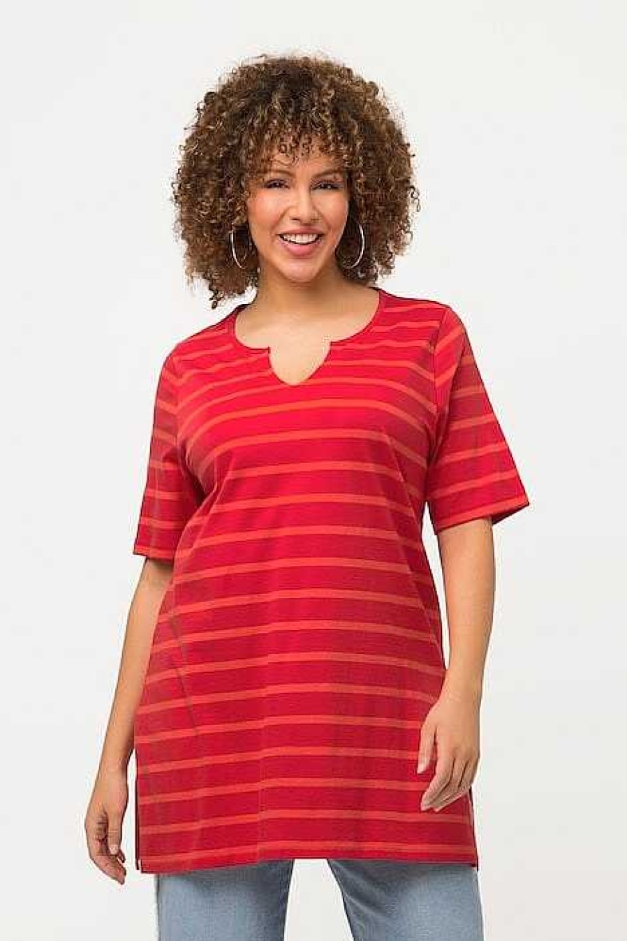 Tops & Blouses | Ulla Popken Striped Oversize Short Sleeve Top In Red