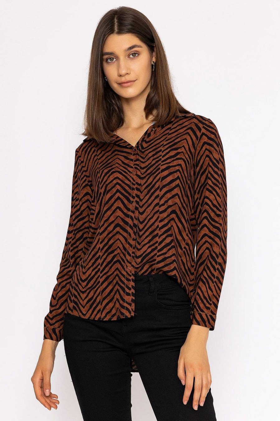 Tops & Blouses | Rowen Avenue Viscose Shirt In Brown Animal Print