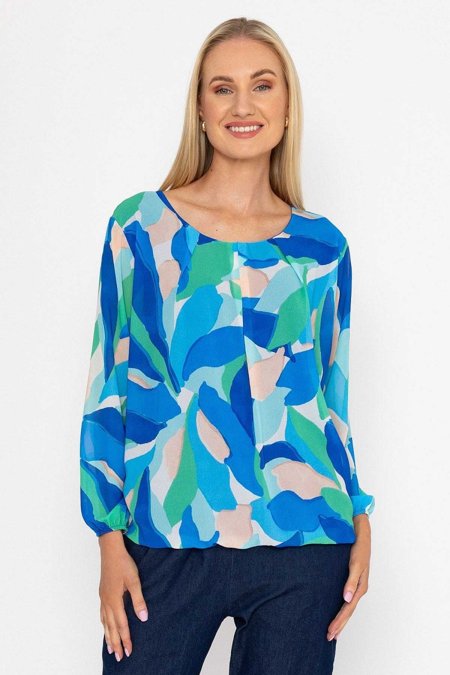 Tops & Blouses | Pala D'oro Blue Printed Long Sleeve Blouse