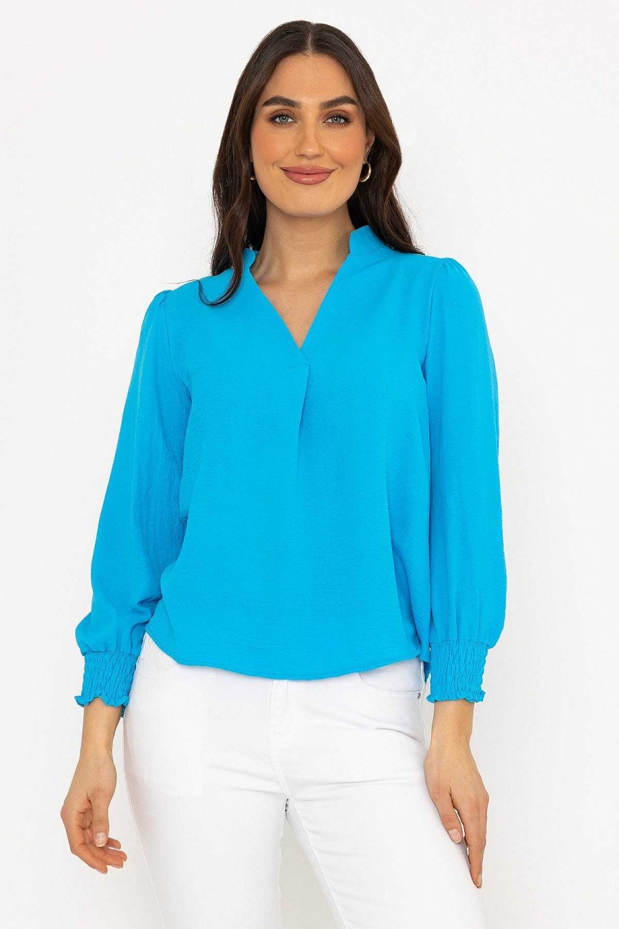 Tops & Blouses | Pala D'oro Long Sleeve Collarless Top In Blue