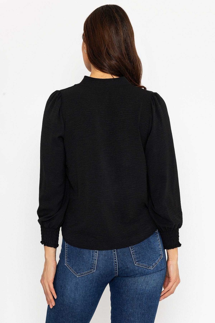 Tops & Blouses | Pala D'oro Long Sleeve Collarless Top In Black