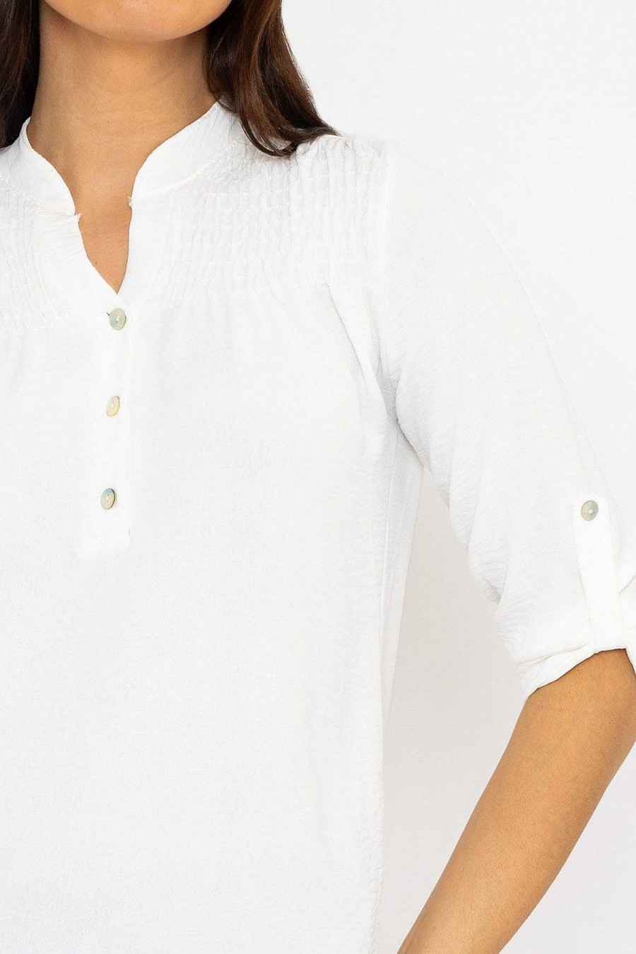 Tops & Blouses | Pala D'oro Turn Up Sleeve Top In Ecru