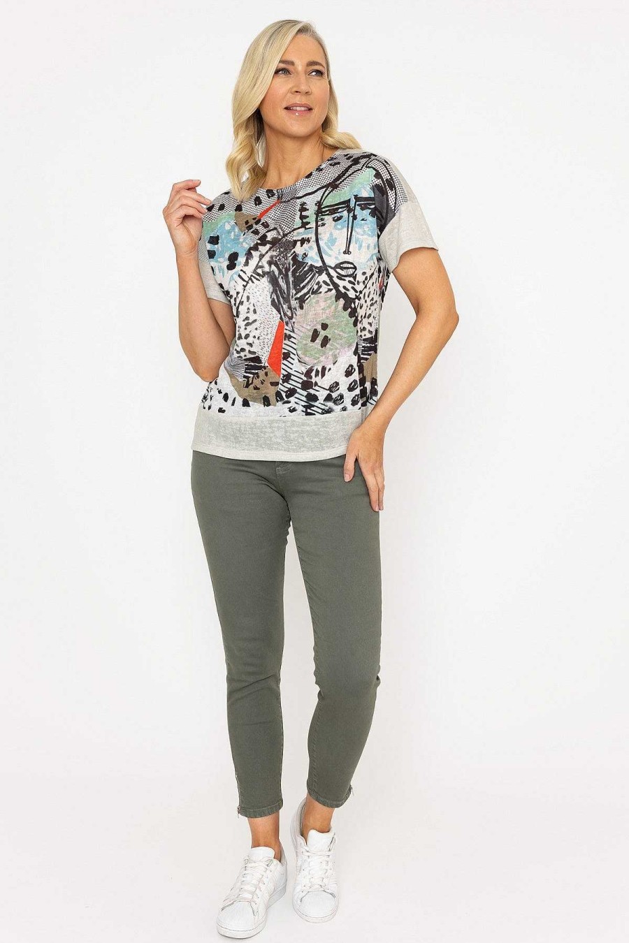 Tops & Blouses | Kalisson Abstract Printed Round Neck T-Shirt In Sage