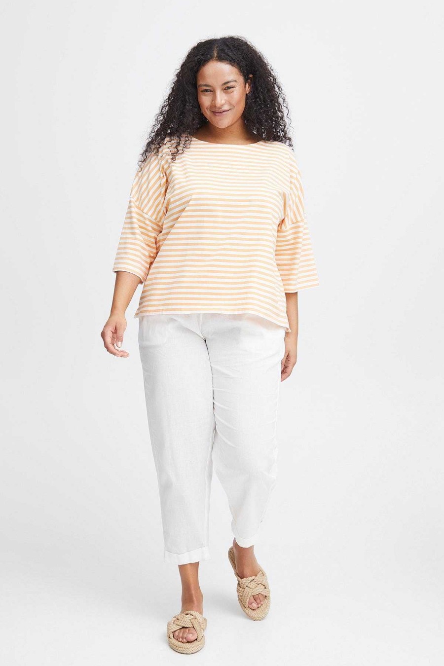 Tops & Blouses | Simple Wish Striped Cotton T-Shirt In Orange