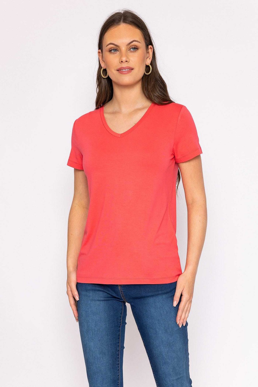 Tops & Blouses | Kelly & Grace Weekend V Neck Tee In Coral