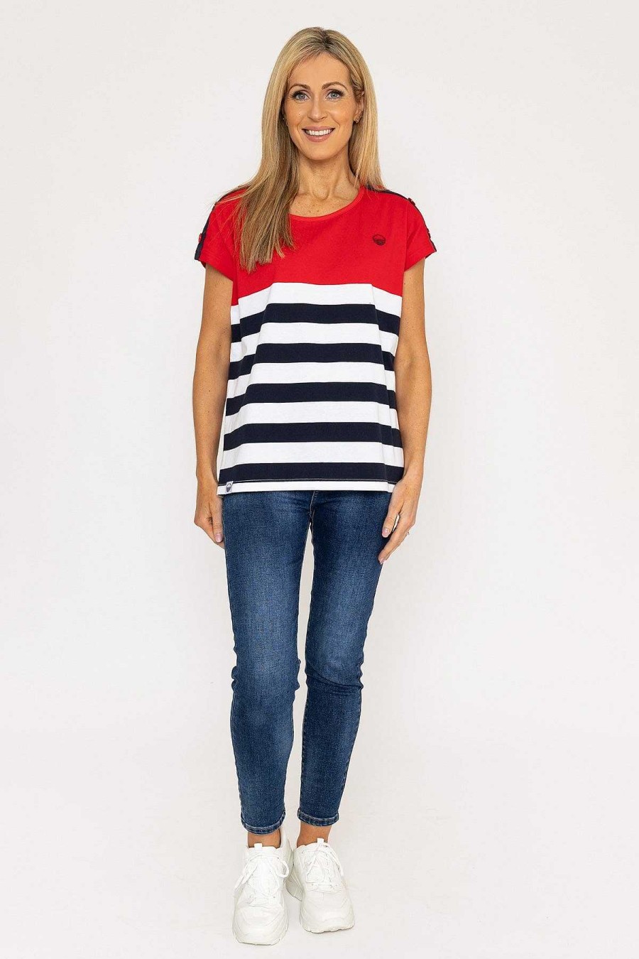 Tops & Blouses | West Quay Colour Block Stripe T-Shirt In Red