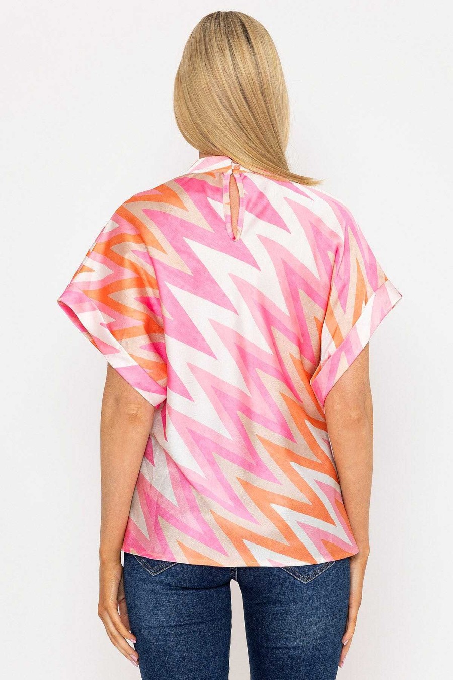 Tops & Blouses | Pala D'oro High Neck Sateen Top In Pink And Orange Print