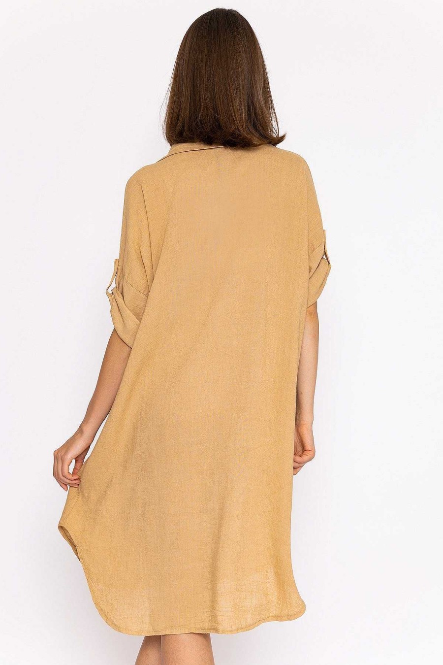 Tops & Blouses | Pala D'oro Oversized Linen Shirt In Camel